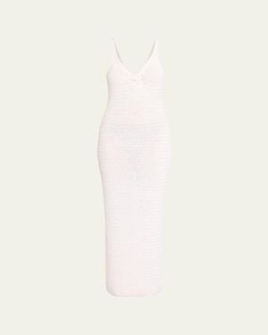 Balmain Long Sleeveless Crochet Dress - Natural