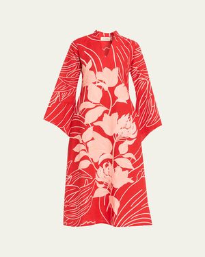 VERANDAH Wild Tulip Linen-Cotton Tunic - Red