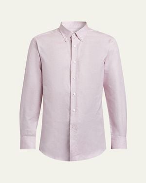 Brioni Textured Cotton Button-Collar Dress Shirt - Pink