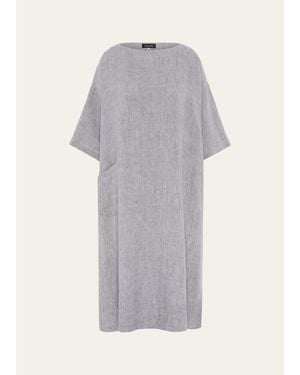 Eskandar Heavyweight Delave Linen Angle-To-Front Side Seam Scoop Neck T-Shirt Dress - Gray