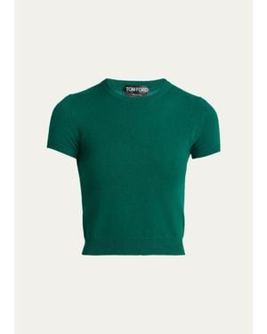 Tom Ford Vintage Washed Cashmere Short-Sleeve Crop Sweater - Green