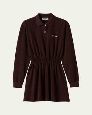 Miu Miu Long-Sleeve Mini Polo Shirtdress - Brown