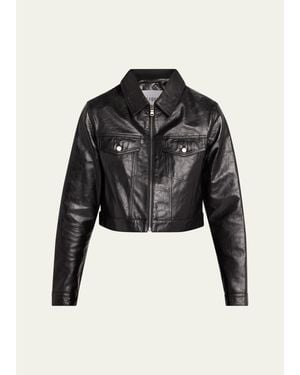 RE/DONE Leather Crop Trucker Jacket - Black