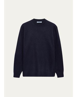 Prada Leather Elbow-Patch Wool Crewneck Sweater - Blue