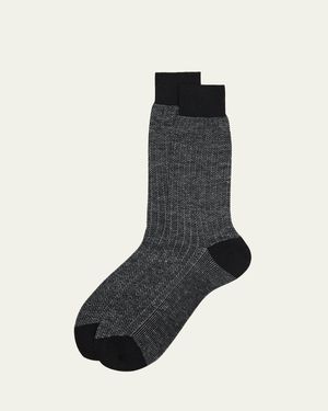 Bresciani Cotton And Linen Birdseye Rib Crew Socks - Black