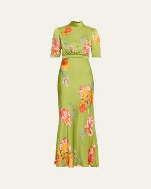 Saloni Adele B Floral Silk Dress - Yellow