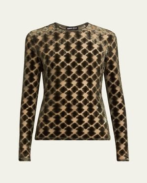 Giorgio Armani Velvet Jersey Jacquard Long-Sleeve Top - Black