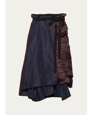 Prada Silk Faille Patchwork Midi Wrap Skirt - Blue