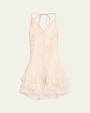 LoveShackFancy Adrinette Floral Tiered Mini Dress - Natural