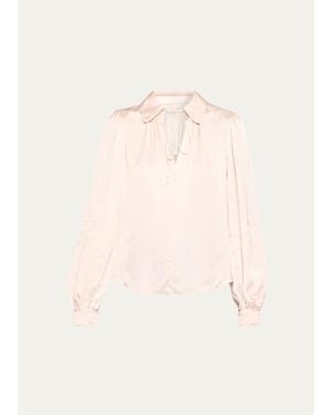 Alice + Olivia Roanne Tie-Front Satin Blouse - Natural