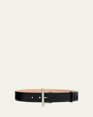 McQueen T-Bar Skinny Leather Belt - White