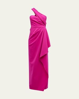 Teri Jon One-Shoulder Draped Stretch Crepe Gown - Pink