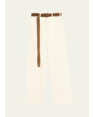Plan C Belted Straight-Leg Denim Pants - Natural