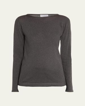 Brunello Cucinelli Cashmere-Silk Lurex Long-Sleeve Top - Black