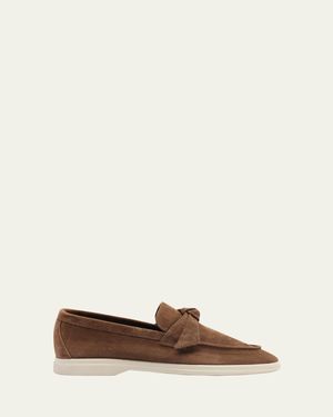 Alexandre Birman Calrita Suede Knotted Loafers - Natural
