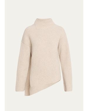Vince Draped Rib-Knit Shawl Sweater - Natural