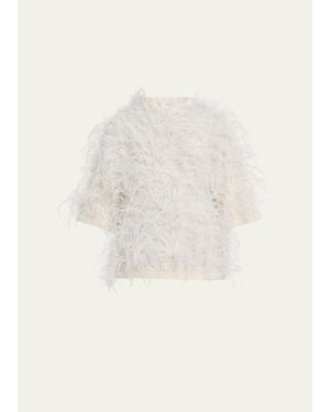 Michael Kors Sequin & Feather Cashmere Sweater - White