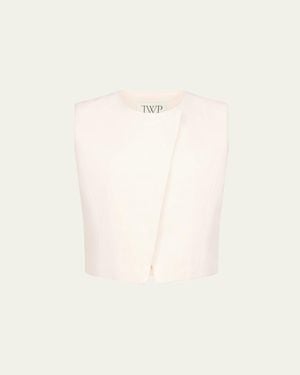 Twp High-Neck Hidden Placket Vest - Natural