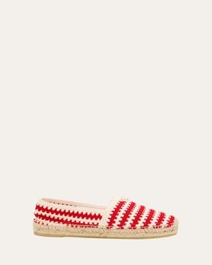 Prada Striped Cotton Crochet Espadrilles - Red