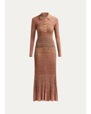 Zimmermann Mouline Rib-Knit Polo Midi Dress - Brown