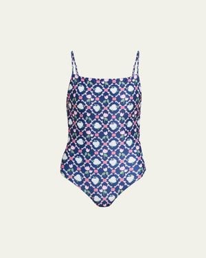 VERANDAH Floral Square-Neck One-Piece Swimsuit - Blue