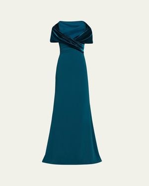 Badgley Mischka A-Line Sweetheart Gown With Velvet Cape - Blue