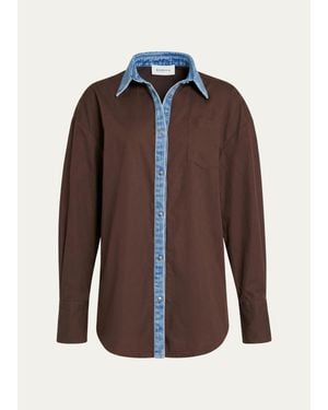 SER.O.YA Gill Oversized Button-Front Shirt - Brown