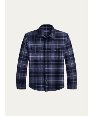 Ralph Lauren Plaid Cashmere Western Shirt - Blue