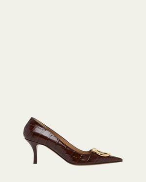 Ferragamo 70Mm Lara Croc-Embossed Leather Pumps - Natural