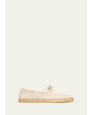 Brunello Cucinelli Suede Jute-Sole Boat Shoes - Natural
