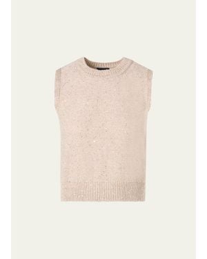 Akris Linen-Cotton Micro Sequin Sleeveless Knit Top - Natural