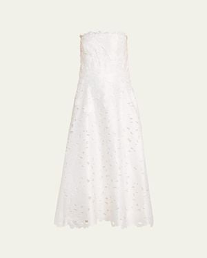 Costarellos Vella Strapless A-Line Midi Dress - White