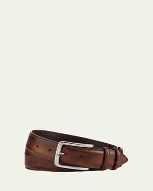 Bontoni 35Mm Burnished Leather Belt - Brown
