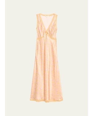 LoveShackFancy Nirelle Floral Satin Midi Dress - White