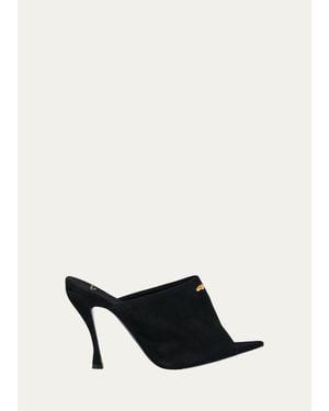 Balenciaga 95Mm Suede Peep-Toe Mules - White