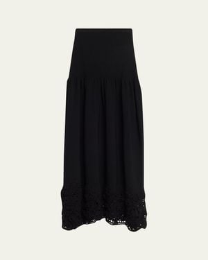 Ulla Johnson Leona Crochet Drop-Waist Midi Skirt - Black