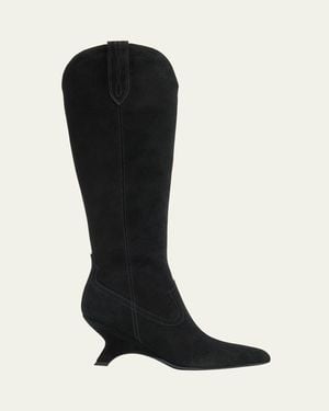 Jonathan Simkhai Shadow Suede Western Knee Boots - Black