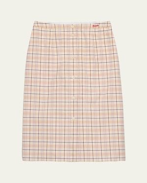 Prada Cotton Check Drawstring Pencil Skirt - Natural