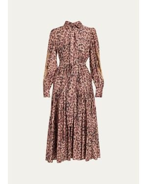 Kobi Halperin Jordy Beaded Animal-Print Midi Dress - Natural