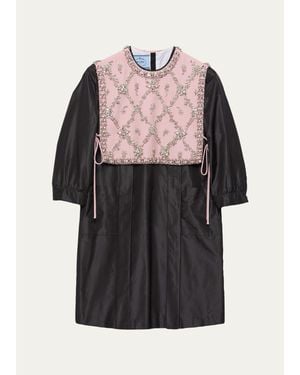 Prada Crystal Bib Silk Taffeta Mini Dress - Black