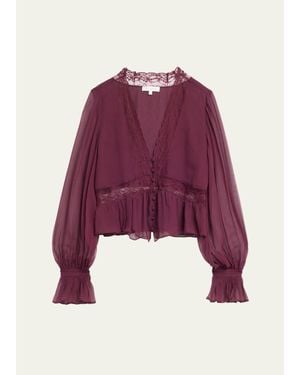LoveShackFancy Thessira Lace-Trim Chiffon Blouse - Purple