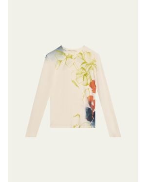 Jason Wu Shadow Floral Merino Wool Crewneck Sweater - Natural