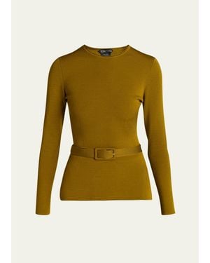 Tom Ford Belted Long-Sleeve Knit Top - Green