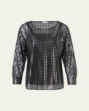 Akris Punto Metallic Dot Long-Sleeve Blouse - Black