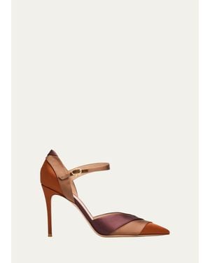Gianvito Rossi 95Mm Colorblocked Crepe Satin Ankle-Strap Pumps - Pink