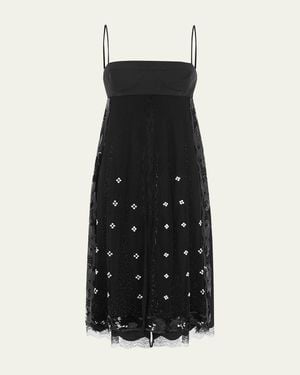 16Arlington Dorit Lace-Trim Silk Midi Dress - Black