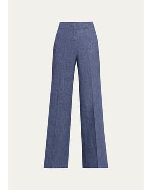 Carolina Herrera Diane Wool-Blend Flannel Wide-Leg Pants - Blue