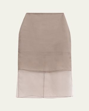 Brandon Maxwell Brett Layered Silk Organza Midi Pencil Skirt - Natural