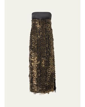 Akris Strapless Empire Layered Metallic Organza Midi Dress - White