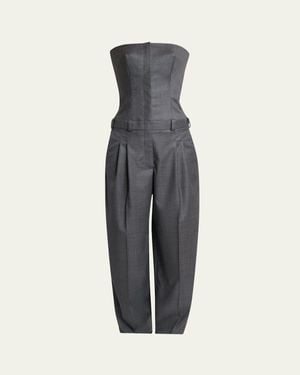 Givenchy Bustier Pleated Straight-Leg Jumpsuit - Multicolor